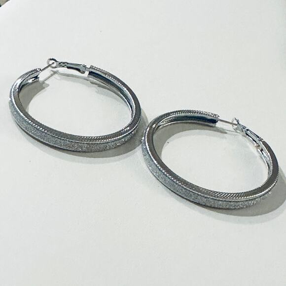 Silver Glitter Hoop Earrings - Picture 2 of 2